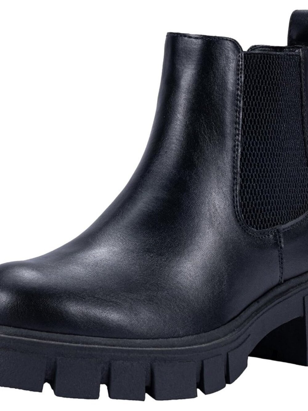 Women's Black Platform Lug Sole Elastic Slip On Imported Chelsea Ankle Boots